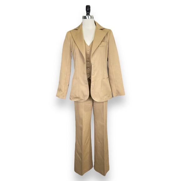 Vintage 70s Alex Colman Tan Three Piece‎ Suit Size 10 - Picture 1 of 16